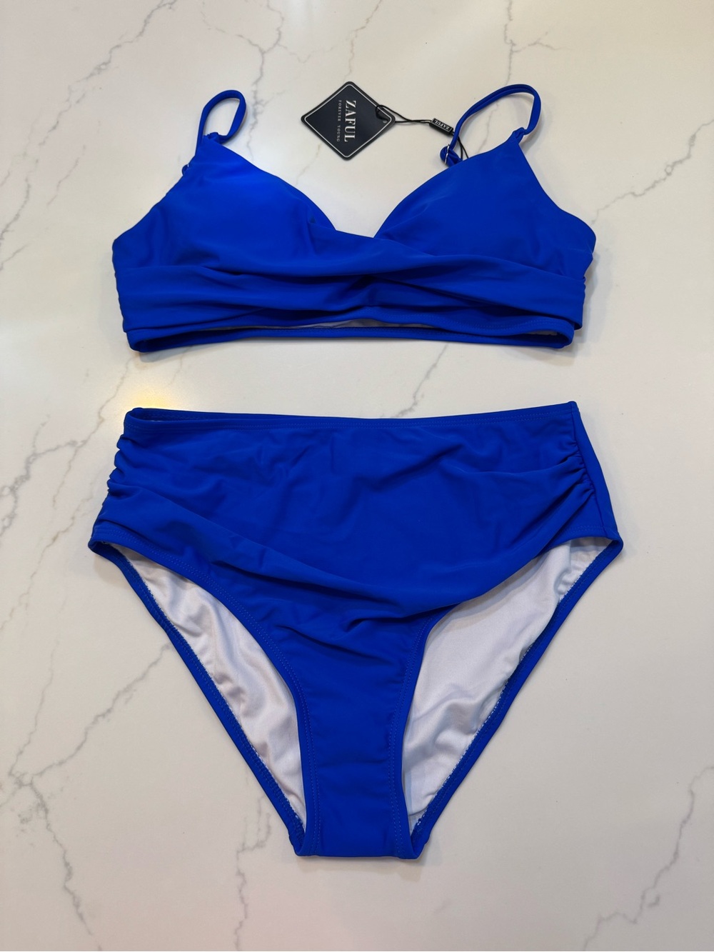Zaful Cobalt Blue Two-Piece High-Waist Bikini